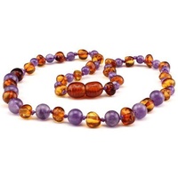 BB Baby Necklace Amethyst & Honey Amber