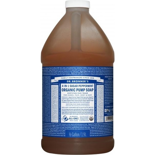 Dr Bronner's Hand & Body Pump Soap Spearmint/Peppermint Refill 1.89ltr